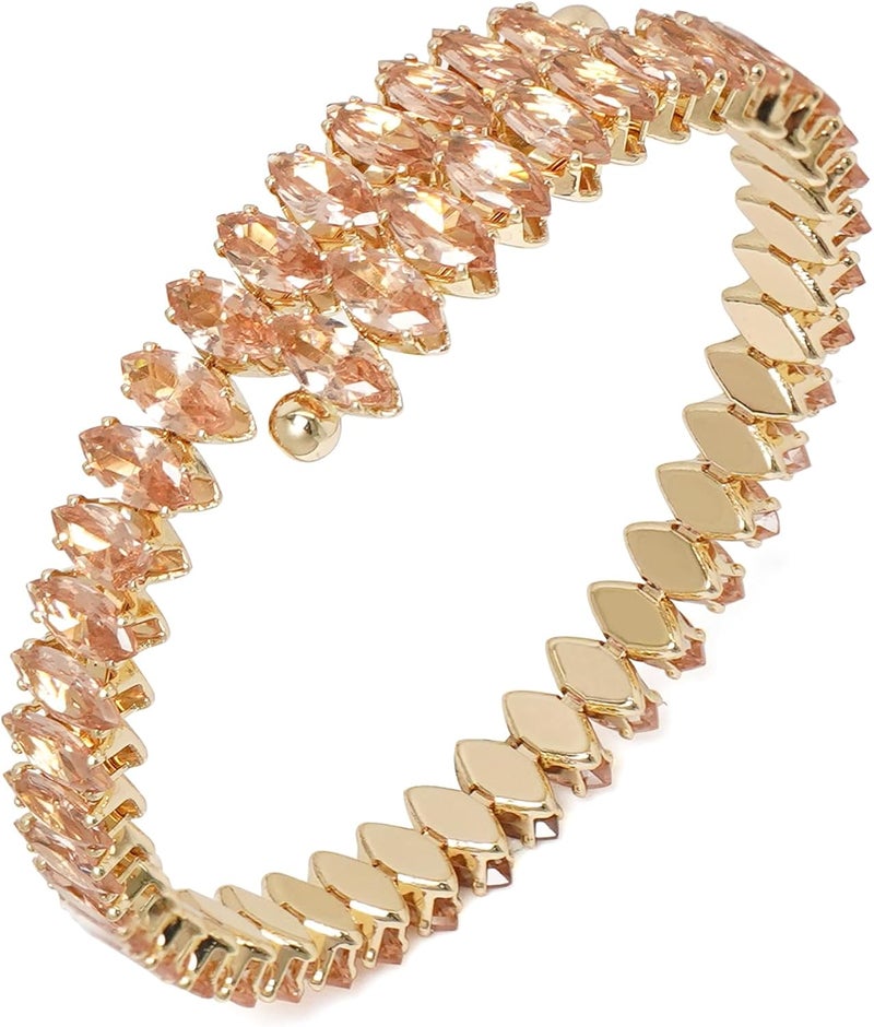 Wovanoo Rhinestone Cuff Bracelet Cubic Zirconia Tennis Bracelets Open Adjustable Elastic Bangle for Women - Image 1